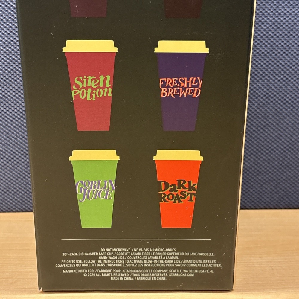 Starbucks Halloween Glow In The Dark 16oz Reusable Hot Cup & Lid 6 Set NEW 2020 - Picture 9 of 10